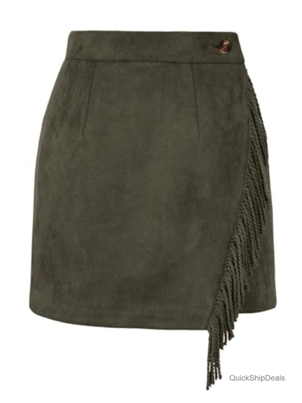 Faux Suede High Waist Bodycon Pencil Mini Skirt Fringe Detail